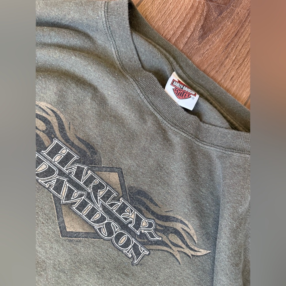 Vintage‎ Harley Davidson Flame Long Sleeve Made In USA Large Mile High Green - Picture 2 of 8